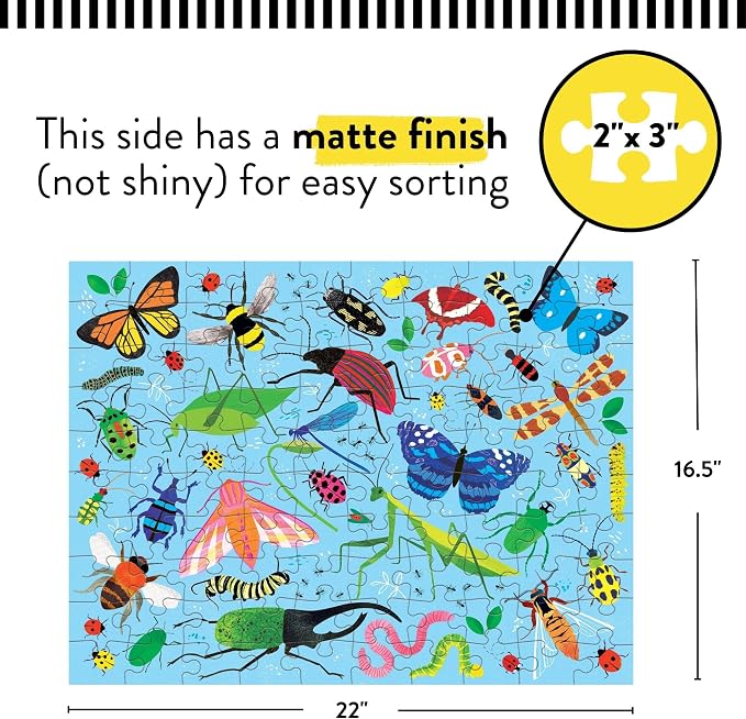 Mudpuppy Bugs and Birds Double-Sided Puzzle, 100 Pieces, 22” x 16.5” – Perfect Family Puzzle for Ages 6+ - Colorful Illustrations of Birds on One Side and Bugs on the Other, Multicolor (0735363749)