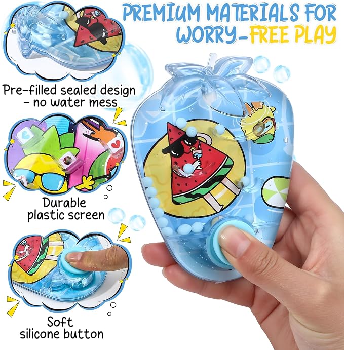 Cleboen 12 Pack Handheld Water Games for Kids, Water Ring Toss Handheld Games Fruit Party Favors Goodie Bag Stuffers Classroom Rewards for Boys Girls, Stress-Relief Car Games Travel Toys for Kids