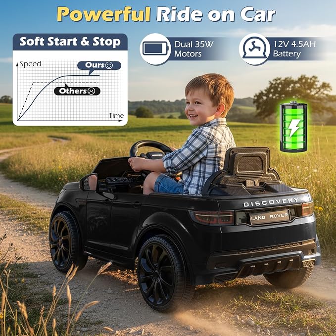 Costzon Ride on Car, Licensed Land Rover Discovery Sport Electric Vehicle, 12V Kids Car with Parent Remote Control, Music, Horn, Song, Gift for Aged 3+ (Black, 38” x 24” x 17”(L x W x H))