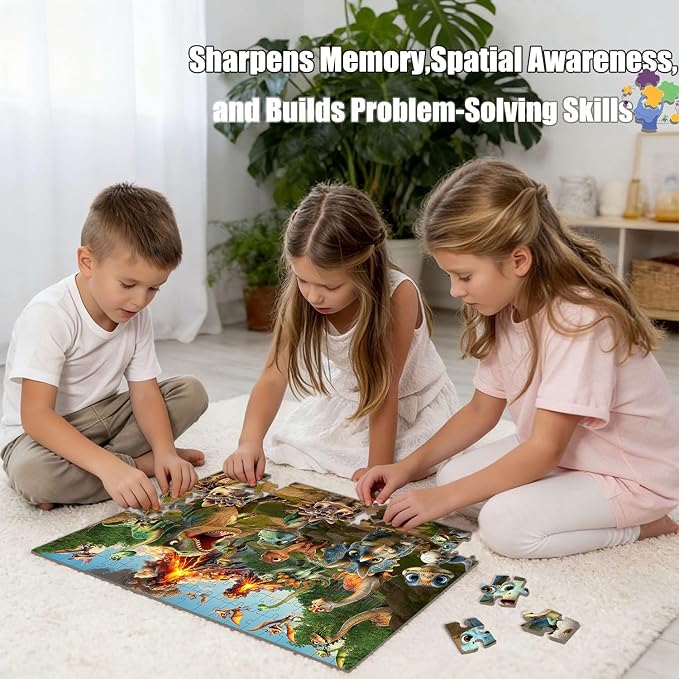 Puzzles for Kids Ages 6-8 8-10 Year Old, 200 Pieces Jigsaw Puzzles for Kids-Dinosaur World， Learning Educational Toys for Boys and Girls Ages 10-12 Year Old