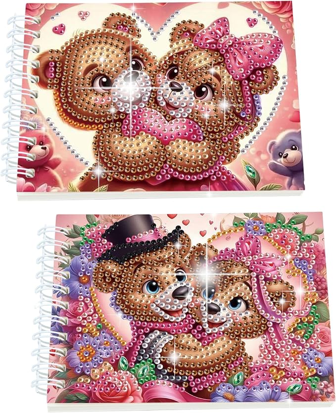 2 Pcs Bear Diamond Painting Notebook 80 Pages for Adults,Animal Diamond Art Journal and DIY Sketchbook, Diamonds Art Kit Supplies,Gift for Beginners, Craft Lovers, Artists. (Bear)