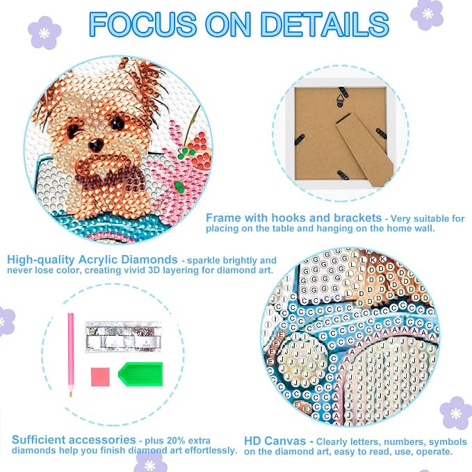 Nardoll Diamond Art Kits for Kids - Arts and Crafts for Kids Ages 4-8-12 - Dimond Art Painting with Wooden Frame - GEM Art for Girls Gifts Boys Adults Beginners Home Wall Decor(7x7inch)
