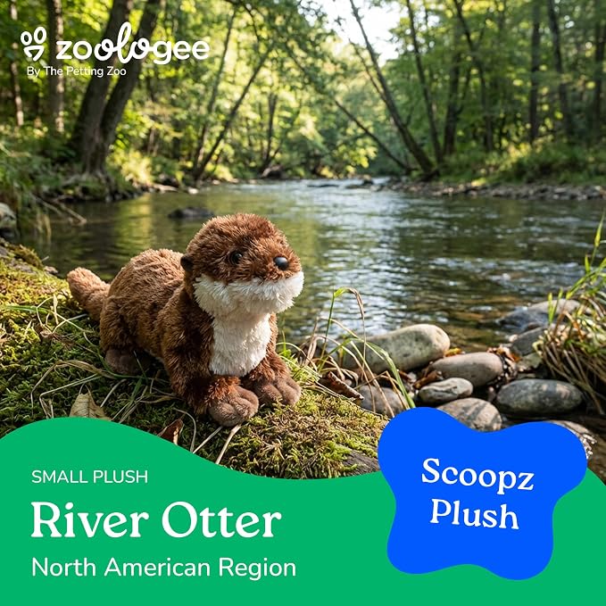 The Petting Zoo River Otter Stuffed Animal Plushie, Gifts for Kids, Scoopz Wildlife Animals, Otter Plush Toy 8 Inches