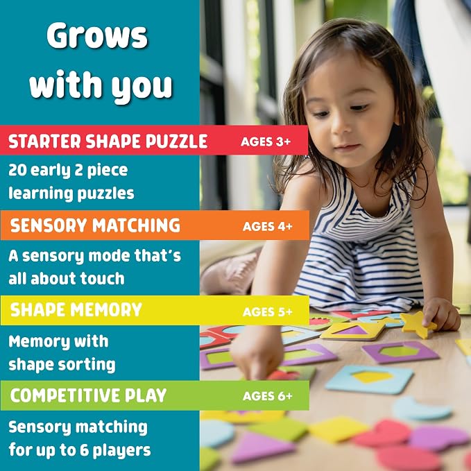 Chuckle & Roar Wooden Shape Matching Game - Medium, Classic, Rectangular - 4-in-1 Shape Puzzles - Puzzles for Kids Ages 3–6+ - Toddler Learning Toys & Fine Motor Skills