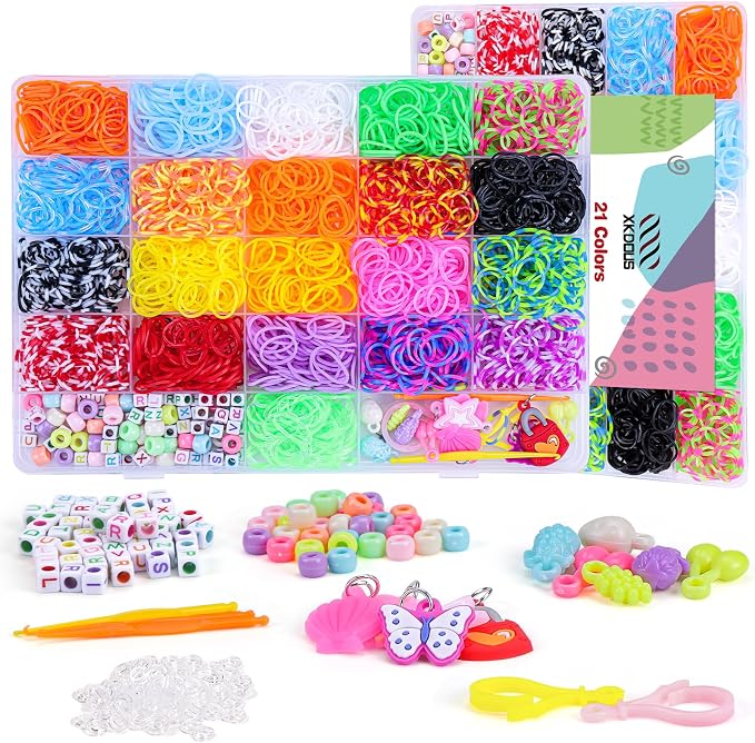 XKDOUS Rubber Band Bracelet Kit, Loom Bracelet Making Kit for Art and Craft, Rubberband Bracelets kit for Kids Ages 6+ 21 Colors 2000+