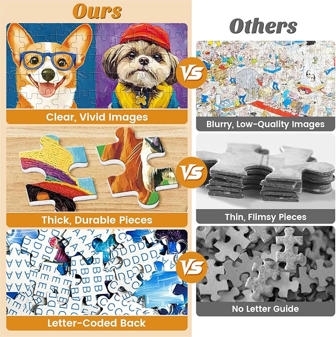 2 Pack 300 Piece Puzzle for Adults–Beautiful Cats Dogs Puzzle for Adults Teens–Large Piece Fun Jigsaw Puzzle for Kids Ages 8-10 10-12,Glossy & Sturdy Pieces,Family Game Great Gift Idea,20.5x15 in