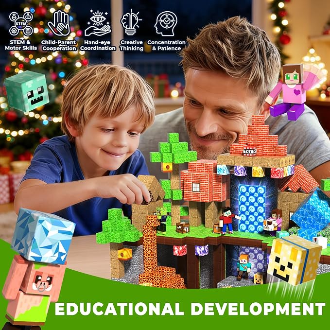 Annexfun 210PCS Magnetic Blocks with 6 Action Figures– 2026 STEM Magnetic Building Blocks for Kids 6+ Christmas, Creative Educational Play Set for Boys & Girls