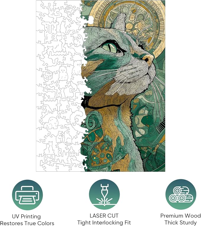 Mocfesk Wooden Puzzles for Adults, Cat Puzzles 208 Pieces, Unique Shaped Animal Jigsaw Puzzles for Adults and Kids, Birthday Gifts Fun Family Game 8.9 x 11.8in