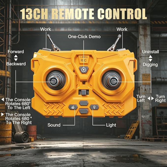 3-in-1 Remote Control Excavator Toy for Boys, Best Birthday Gifts for Kids 3-5 4-7 6-8 9 10 12 Years Old, 11-Ch RC Construction Vehicle with Alloy Shovel, Drill & Grapple, Digger Sandbox Toys