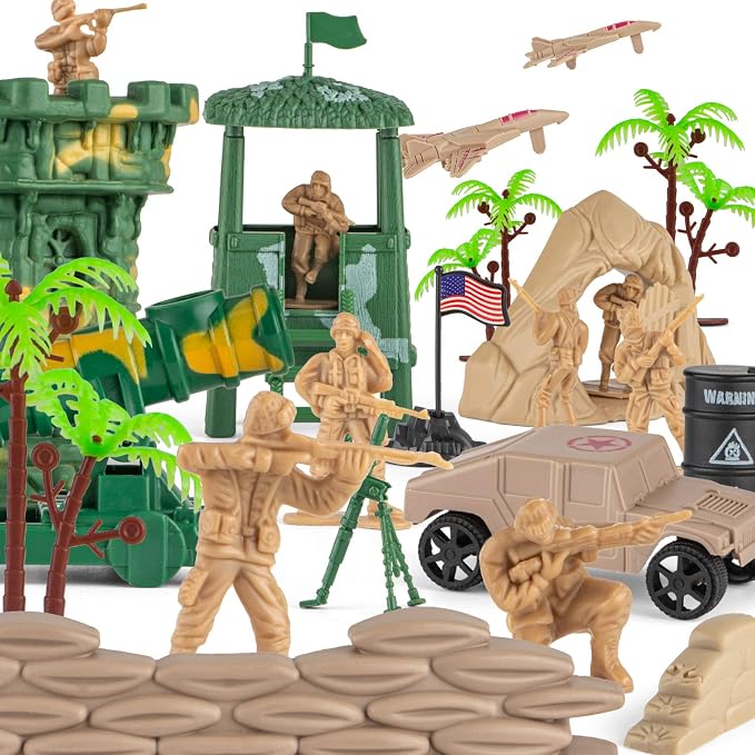 Divwa Army Men Toys for Boys 8-12, Military Soldier Army Base 160 Pcs Set Including WW2 Khaki Green Plastic and Accessories with Handbag for Kid
