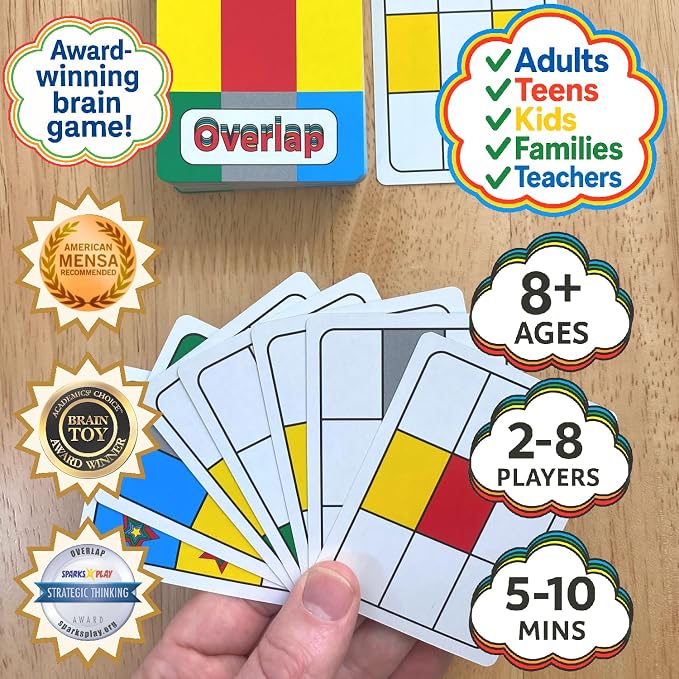 Niche Nation Games Overlap - Award-Winning Deceptively Simple Strategy Card Game for Adults and Families - 2 Player Game or Up to 8 Players - Easy to Learn Mensa Recommended Brain Game