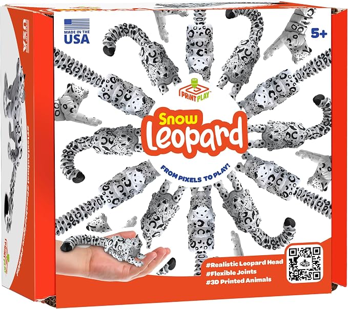 Born to Print Articulated 3D Printed Animal Fidget Toy – Flexible Moving Desk Toy for Kids & Adults | Sensory Stress Relief Toy | Realistic Collectible Animal Figure (Snow Leopard)