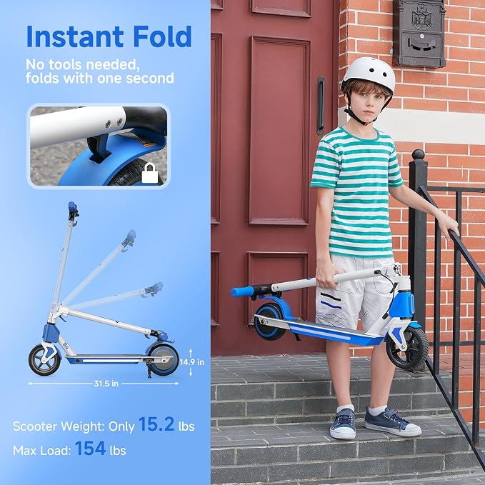 isinwheel S4 Electric Scooter for Kids Ages 6-14, 200W Foldable Kids Electric Scooter with 3 Speeds (5/8/12 Mph), LED Display, Colorful Lights, Gift for Kid