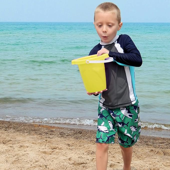 4E's Novelty 6 Pack 7.5" Beach Buckets and Shovels for Kids Bulk - Strong Large Sand Bucket for Toddler Beach Toys for Kids 3-10, Sandbox Toys