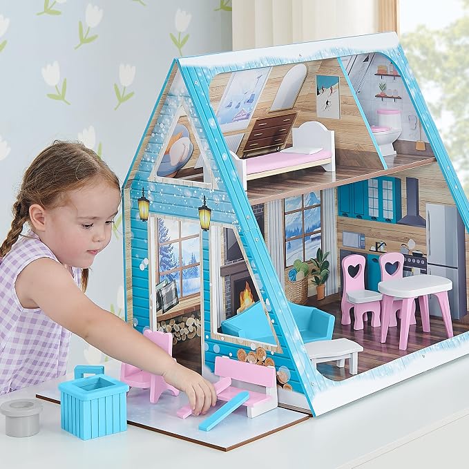 Delta Children Ski Chalet A-Frame Dollhouse - Includes 15 Accessories - Fits 12-inch Dolls - Pretend Play Dream Gift for Ages 3+