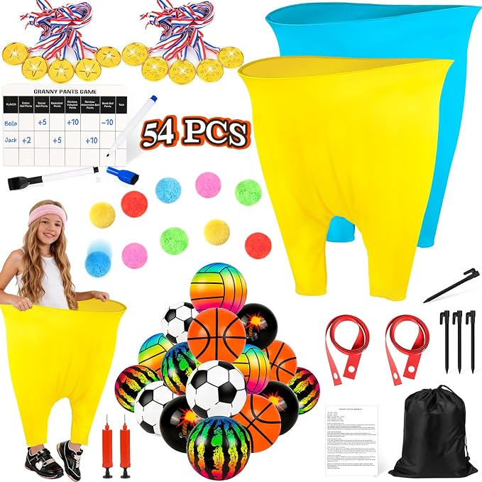 EULRGAUS Granny Pants Yard Game, Tossing Game Set with 20 Bouncy Balls & 10 Water Balls for Kids Adults, Family Outdoor Party Game for Carnival, Field Day, Reunion, Birthday Backyard & Lawn