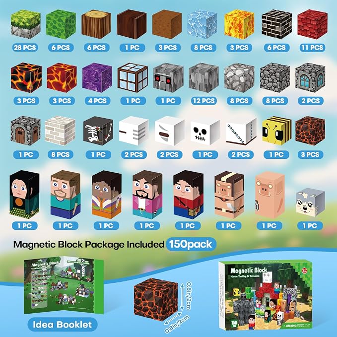 150pcs Magnetic Blocks, Magnetic Building Blocks, Magnet Tiles with Adventure World Blocks, Magnetic Blocks for Kids Ages 4-8, STEM Sensory Toys for Ages 3+ Toddlers Girl Boys Birthday Gifts