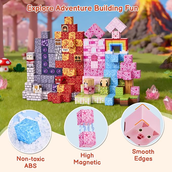 200PCS Magnetic Blocks, Magnetic Building Blocks Cubes Tiles, STEM Educational Stacking Magnets School Game Toys for Kid Ages 3 4 5 6 7 8 9 10 11 Birthday Party Supplies Gifts for Boys and Girls