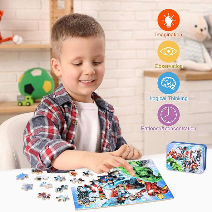 100 Pieces Puzzles for Kids Ages 4-8,Cool Jigsaw Puzzles for Kids in a Metal Box,Kid Boys Girls Children Learning Educational Puzzles Portable Box Pack Toys