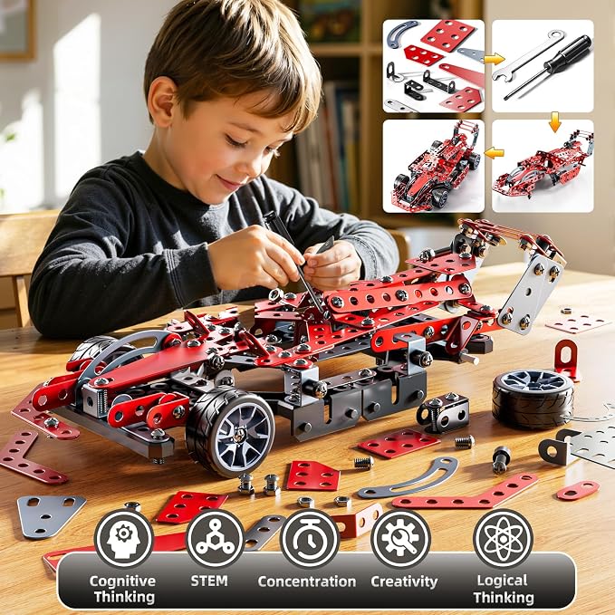 Metal Model Racing Car Kits - STEM Projects for Kids Ages 8-12, Assembly Educational Building Toys Model Car Toys for Kids Boys Girls 8 9 10 11 12 Years Old