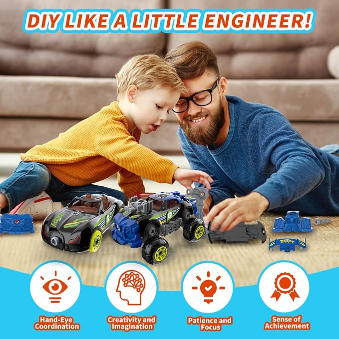 Pup Go 3-in-1 Building Car for Boys Ages 3+, Take Apart Car with Electric Drill, 43 Pcs Construction Toy Truck, Build Your Own Cars with Play Tools, Ideal Educational Present for Kids Children (Black)
