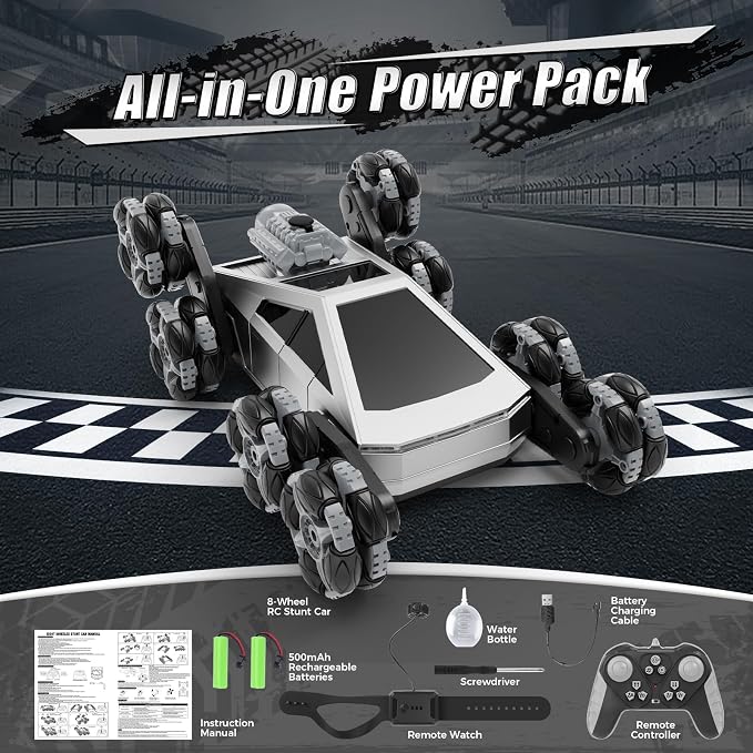 8 Wheel RC Stunt Car with Gesture Control, Spray & LED Lights, Gesture Sensing Remote Control Cars for Boys Age 6 7 8-12 13 14 Year Old, Christmas Birthday Gifts Ideas for Kids