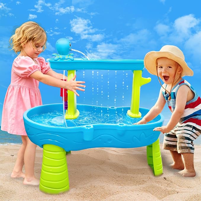 Intoypad Water Table Pump, Octopus Battery Powered Water Pump for Water Table 3 Hours Non-Stop Fun Summer Outdoor Water Toys Outside Water Play Table Accessories for Toddlers Kids (Blue)