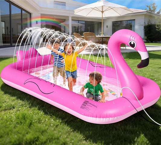 FluSing Splash Pad for Toddlers, Flamingo Splash Pad Sprinkler for Kid, Thicken Sprinkler for Kids Outdoor Water Toy Play Mat, Inflatable Splash Pad for Kids, Backyard Summer Toddler Sprinkler Pool