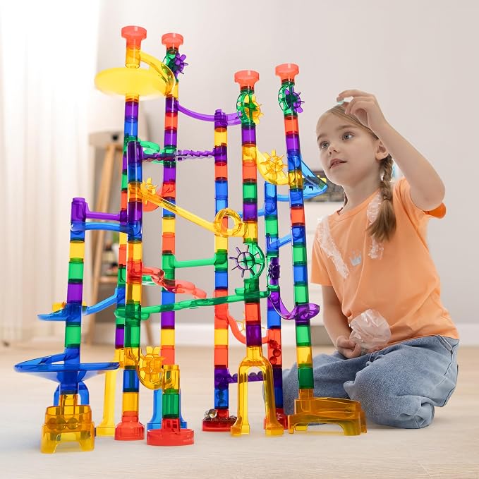 JOYIN 170Pcs Glowing Marble Run, Construction Building Blocks Toys with 5 Glow in The Dark Glass Marbles, STEM Educational Building Block Toy, Birthday Gifts, Easter Basket Stuffers