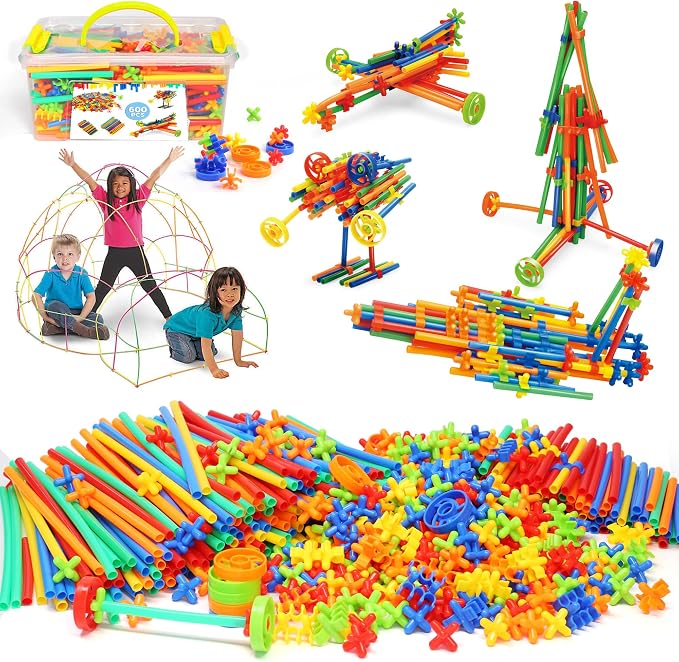 600Pcs STEM Building Toys,Straw Constructor Building Blocks Toy,Develops Motor Skills and Logic Thinking,Classroom Must Haves Creativity Preschool Toy for Kids Aged 3+,Great Gift for Kids