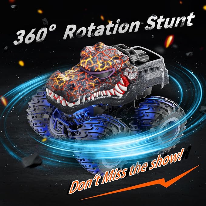 AUUGUU Remote Control Car, 2.4GHz Monster Trucks Toys with Light Spray, Birthday Gift for Kids 3 4 5 6 7 8, All Terrain RC Cars, Toddler Toys for Boys Girls 3+ Year Old (Crocodile)