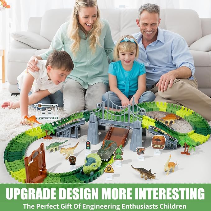 Dinosaur Toys, Dinosaur Race Track for Kids 3-5, Flexible Train Track Playset with Dinos & Cars, Toddler Toys for Ages 3 4 5 6 7 8 9 Year Old Boys Girls, Party Favor Birthday Gift