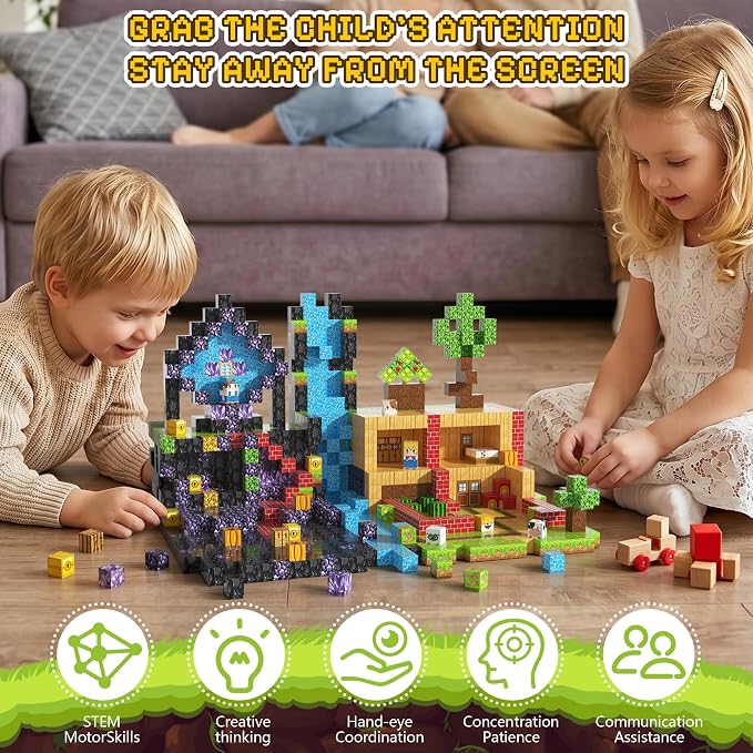 300PCS Magnetic Blocks, Magnetic Building Blocks, 0.78in Magnetic Building, STEM Game Stacking Toys for Kids, Birthday Gifts for Boys and Girls Age 3+ Years Old