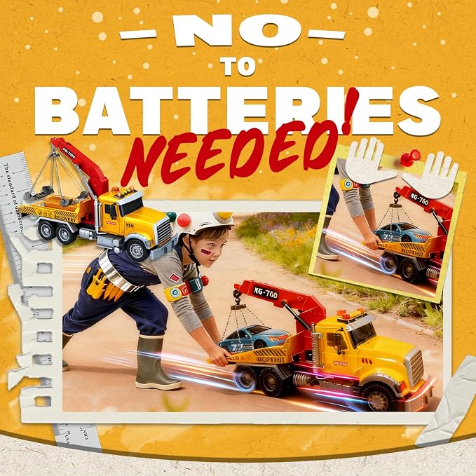 SMILESSKIDDO Toddler Boy Toys for 3 4 5 6 Year Old - 1:12 Large Friction Powered Tow Truck with Light & Sound, Sports Car & Road Signs, Birthday Gifts for Kids, Toddlers Gifts