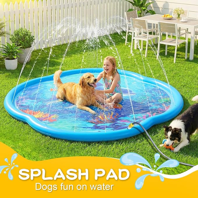 Splash Pad Sprinkler for Kids & Dog, 75" Round Sea World Splash Pad for Toddler 1-3, Thicken Outdoor Water Toy Play Mat for Children, Backyard Inflatable Sprinkler Shallow Pool Fountain Pad