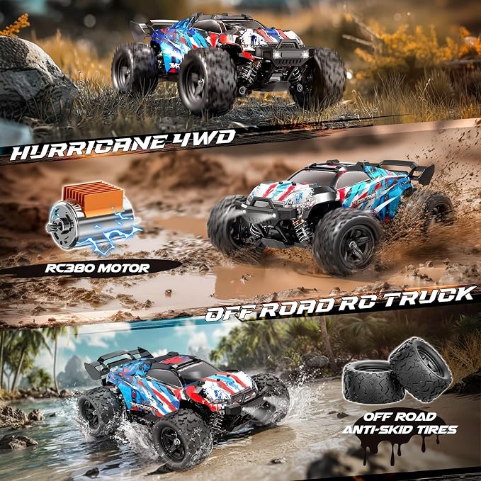 YESHIN 1:18 RC Cars 40km/h Speed 4X4 Off Road Remote Control Car, Waterproof Electric Powered All Terrain Toys Vehicles with 2 Rechargeable Batteries 2 Shells, Xmas Gifts for Kid and Adults