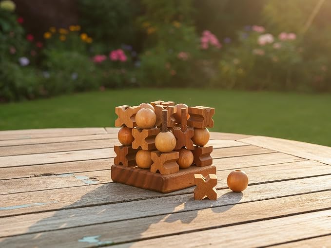 BSIRI 3D Wooden Tic Tac Toe Rustic Coffee Table Decor Unique Gifts for Special Occasions Fun for Adults in Strategic Game Night Family Games