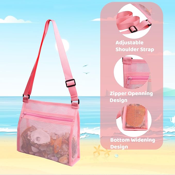 MUYIZI Mesh Beach Bag for Shells Collecting 3 Pack,Shell Bags for Beach, Sea Shell Bags for Picking Up Shells, Beach Shell Bag for Kids Sand Toys Swimming Accessories for Boys and Girls