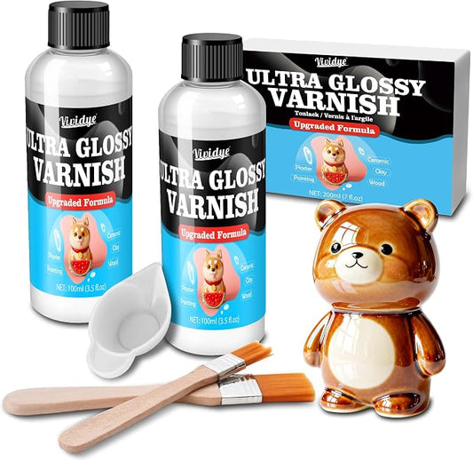 Air Dry Clay Glaze - 200ml/7oz Upgraded Ultra-Gloss Varnish Sealant, High Gloss Finish, Prevent Scratch Resistant, Yellowing, Waterproof - Clay Varnish for Pottery, Polymer Clay, Acrylic Painting