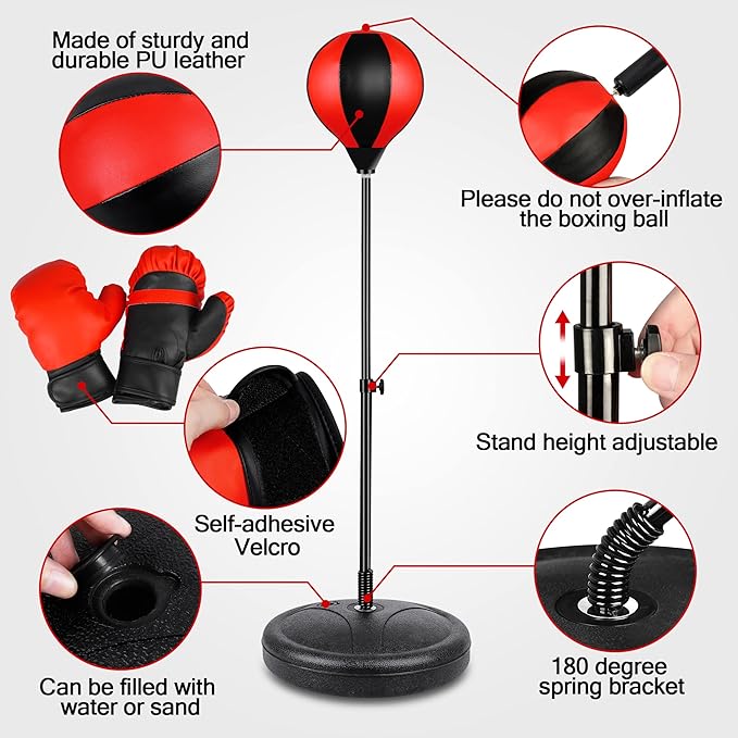 Punching Bag for Ages 3 4 5 6 7 8+ Years Old Kids, Boxing Bag Set Toy with Boxing Gloves, Height Adjustable Punching Bag, Sport Toy for Boys & Girls, Ideal Christmas Birthday Gift for Kids