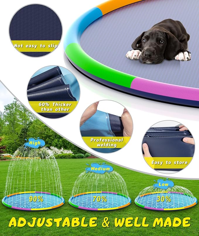 EPN Splash Pad for Kids & Dogs, 16.4FT Extra Large Dog Splash Pad & Sprinkler Water Play Mat, Big Outdoor Water Toy for Kids Ages 4-8, Toddlers 3+ & Pets, Non-Slip Thick PVC Backyard Lawn Summer Fun