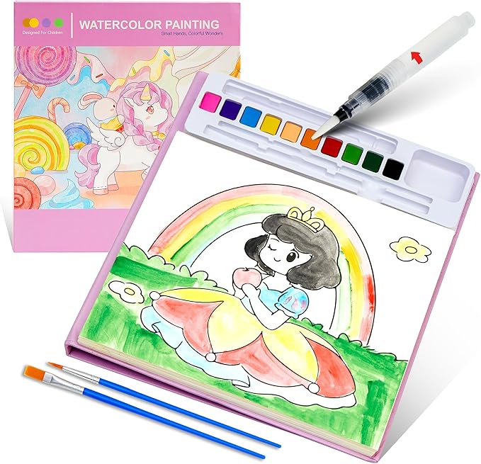 Paint with Water Coloring Books for Toddlers Craft, Mess Free Watercolor Painting Set for Kids Ages 3 4 5 6 7 8, DIY Painting Arts Crafts Drawing Activities Book Toy Present for Girls & Boys - Unicorn