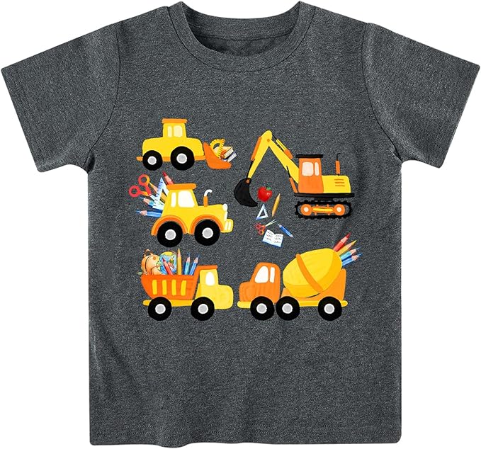 Lovekider Cotton Shirt for 3-6T Boys Truck Dinosaur Toddler Kids T-Shirt Short Sleeve Excavator Construction T-Rex Tee Shirts