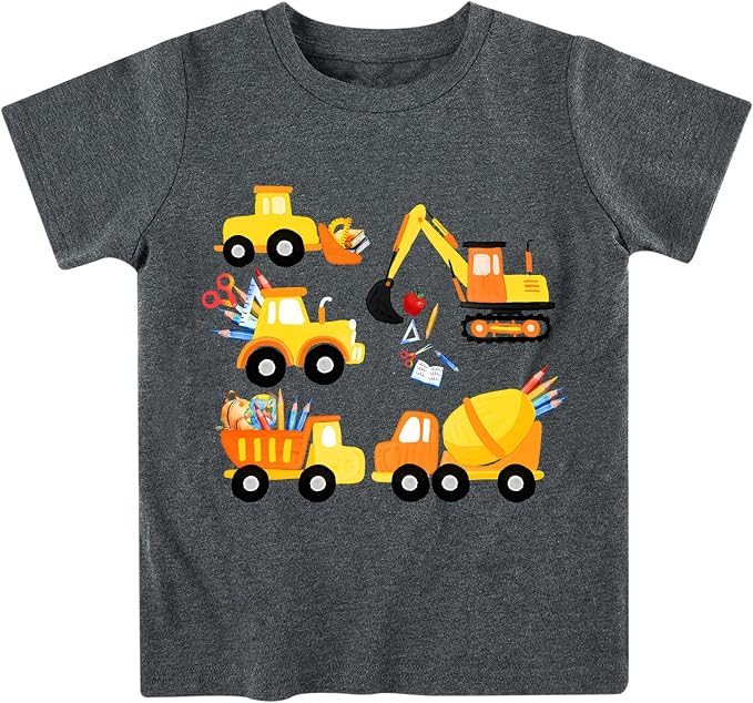 Lovekider Cotton Shirt for 3-6T Boys Truck Dinosaur Toddler Kids T-Shirt Short Sleeve Excavator Construction T-Rex Tee Shirts