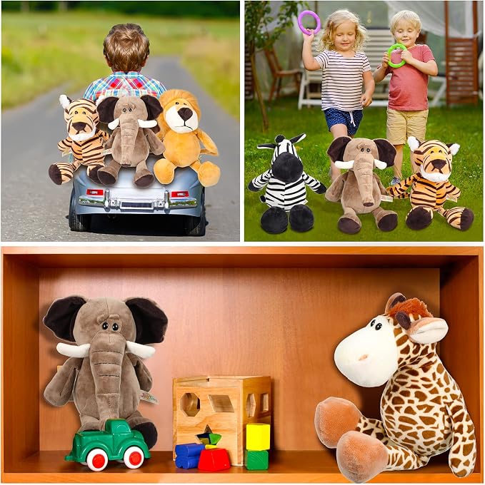 Zhanmai 6 Pieces Safari Stuffed Animals Plush Jungle Animal Toys Set for VBS 2026 Decorations Lion Elephant Zebra Giraffe Tiger Monkey for Boys Girls Birthday Animal Themed Parties