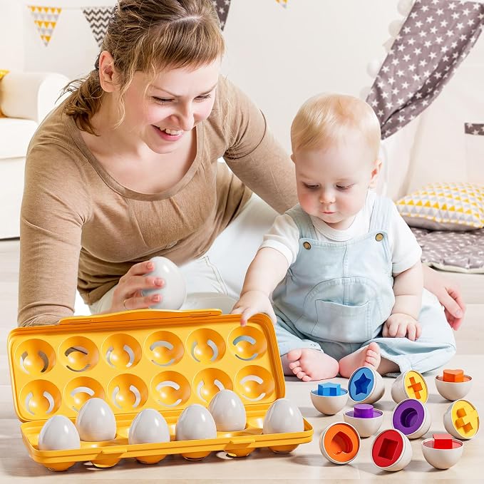 JUKUDAHU Matched Eggs Toddler Toys 1 2 3 4 Year Old - Shape Color Sorting Games, Kids Easter Eggs, Toddler Sensory Toys, Preschool Educational Boy Toy, Gifts for Baby 6-12 Months+