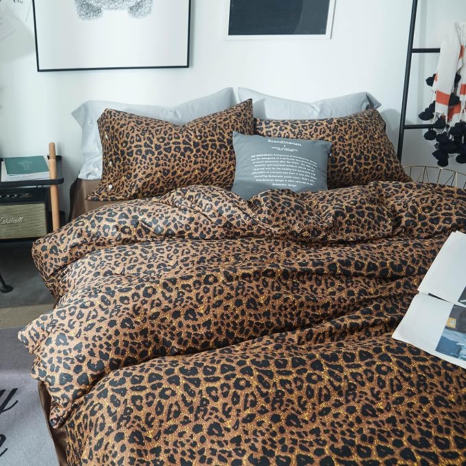Leopard Print Comforter Set California King Vintage Animal Cheetah Printed Comforter with 2 Pillowcases Fluffy Soft Microfiber Floral Bedding Set 3 Pieces Farmhouse Leopard Pattern Comforter Set