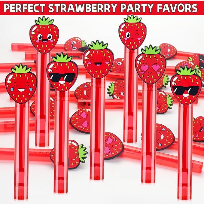 24Pcs Strawberry Bubble Wands for Berry First Party Favors Supplies Decorations, Strawberry Pinata Goodie Bag Stuffers & Classroom Prizes