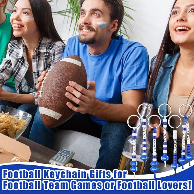 Landical 564 Pcs Football Keychain Making Kit DIY Blue Football Bead Key Chain Craft Adjustable Sport Letter Bead Charm Sport Theme Party Favor Gift Backpack Accessories Holiday Decor(Lively Color)