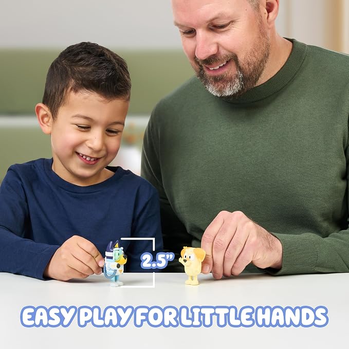 Bluey Surprise Blaster Suit Action Figure Set of 2, Articulated Character Toys with Neighbour Chucky Figurine, Small Action Figures for Kids Ages 3+